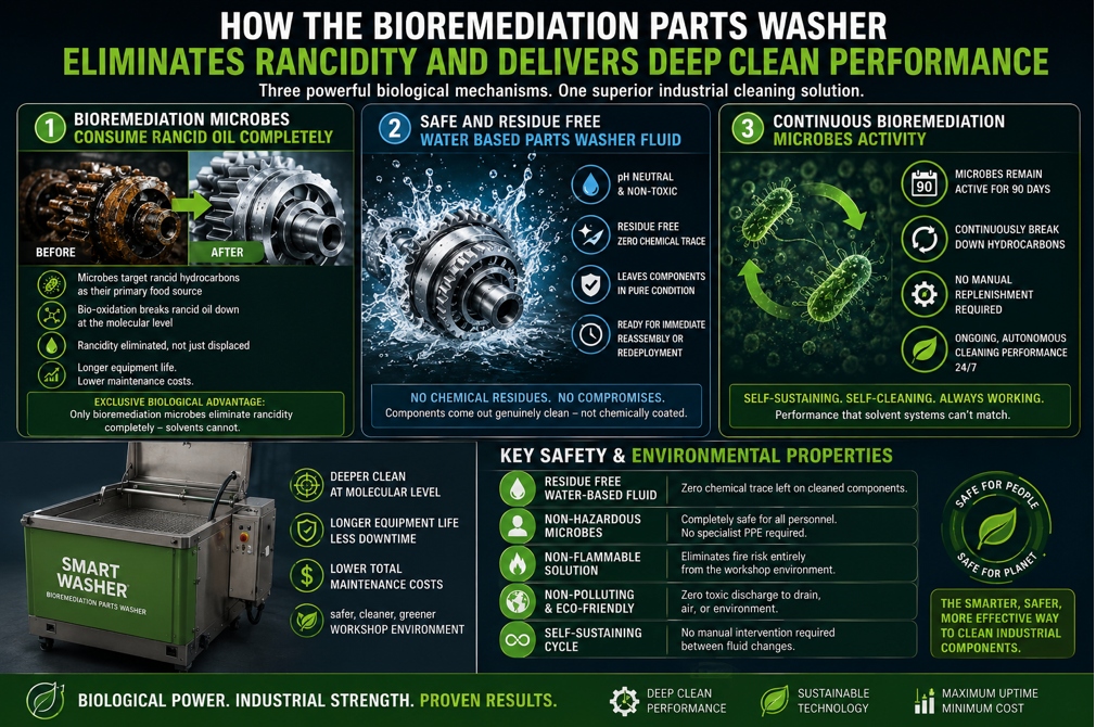 How the Bioremediation Parts Washer Eliminates Rancidity and Delivers Deep Clean Performance